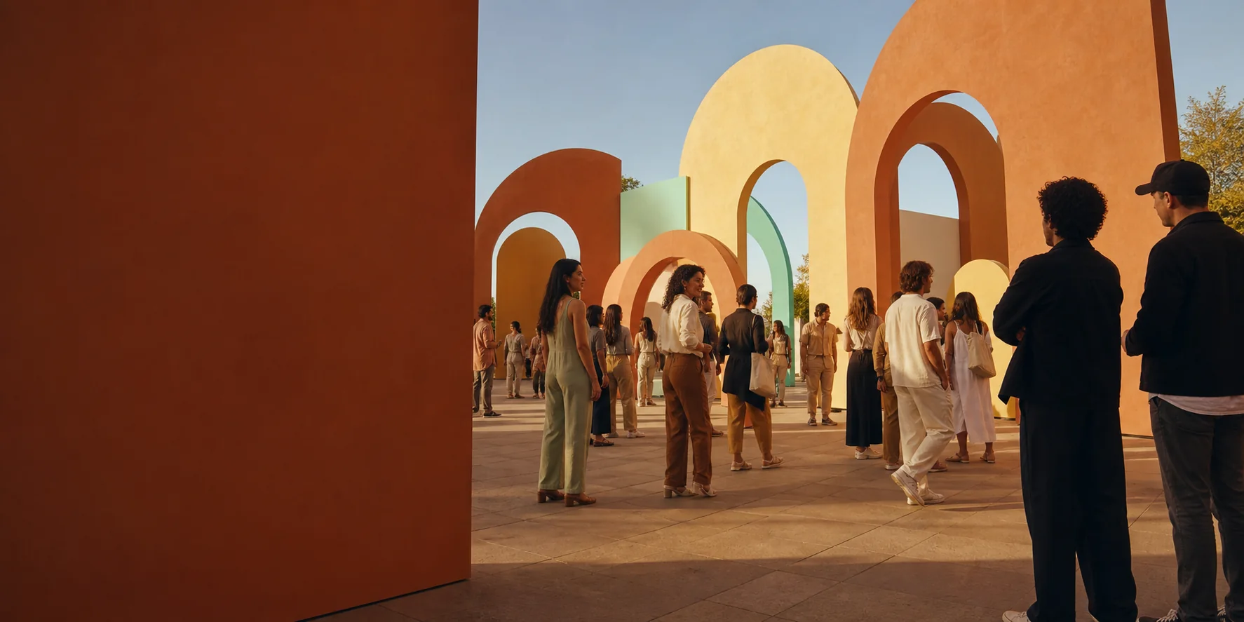 Audience entering a completed architectural brand activation